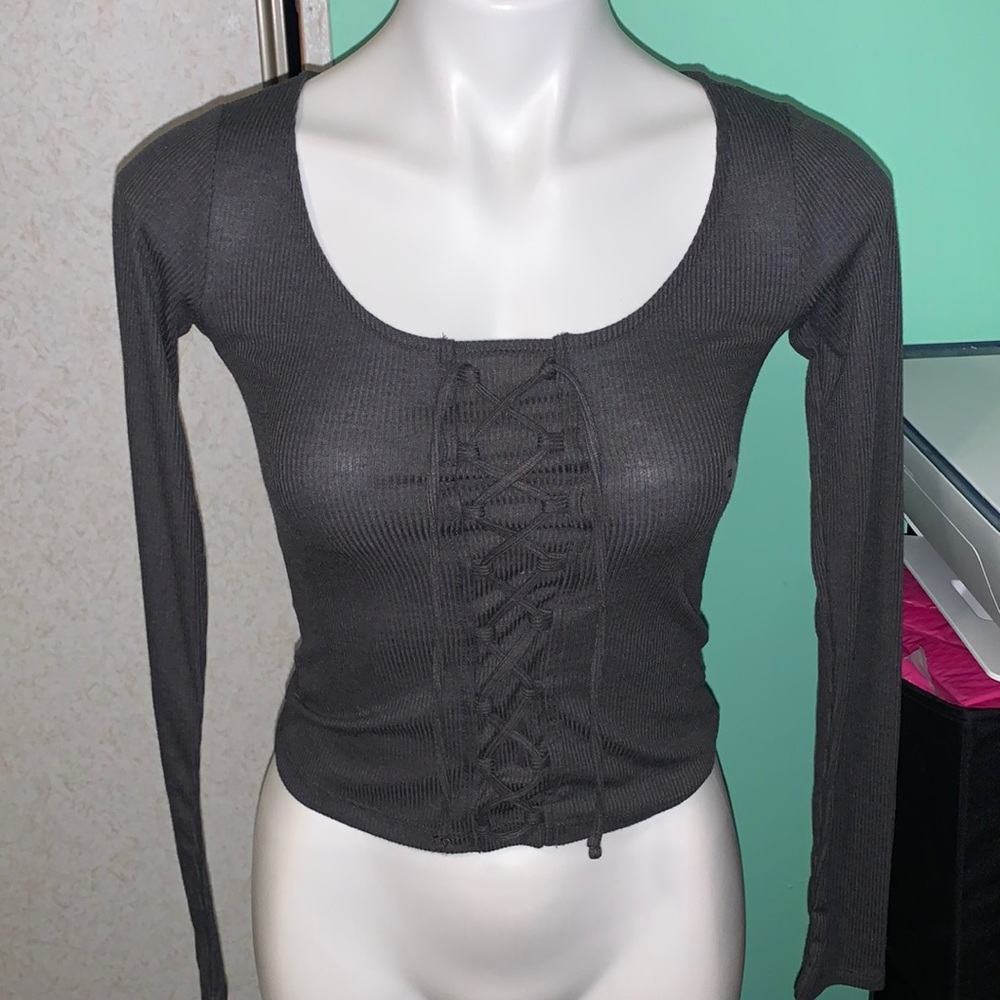 nwt aeropostale seriously soft long sleeve ribbed lace up tee